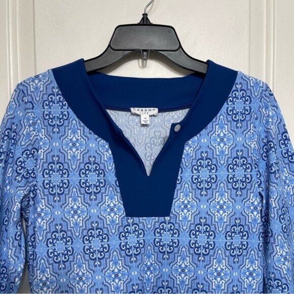Cabana Life Moroccan Tile Tunic Dress in BlueSwim Cover-Upin Blue Size M - Picture 6 of 12